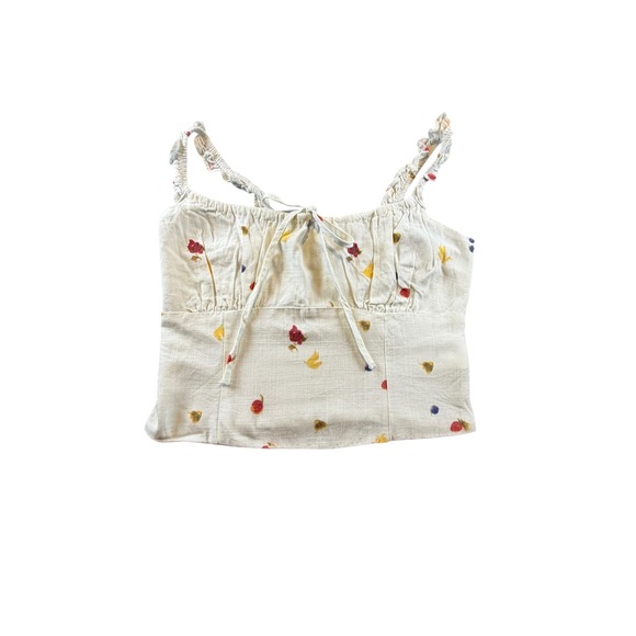 Daisy Street Tops - Daisy Street Floral Fruit Print Smocked Crop Top Cream Ruffle Strap Large